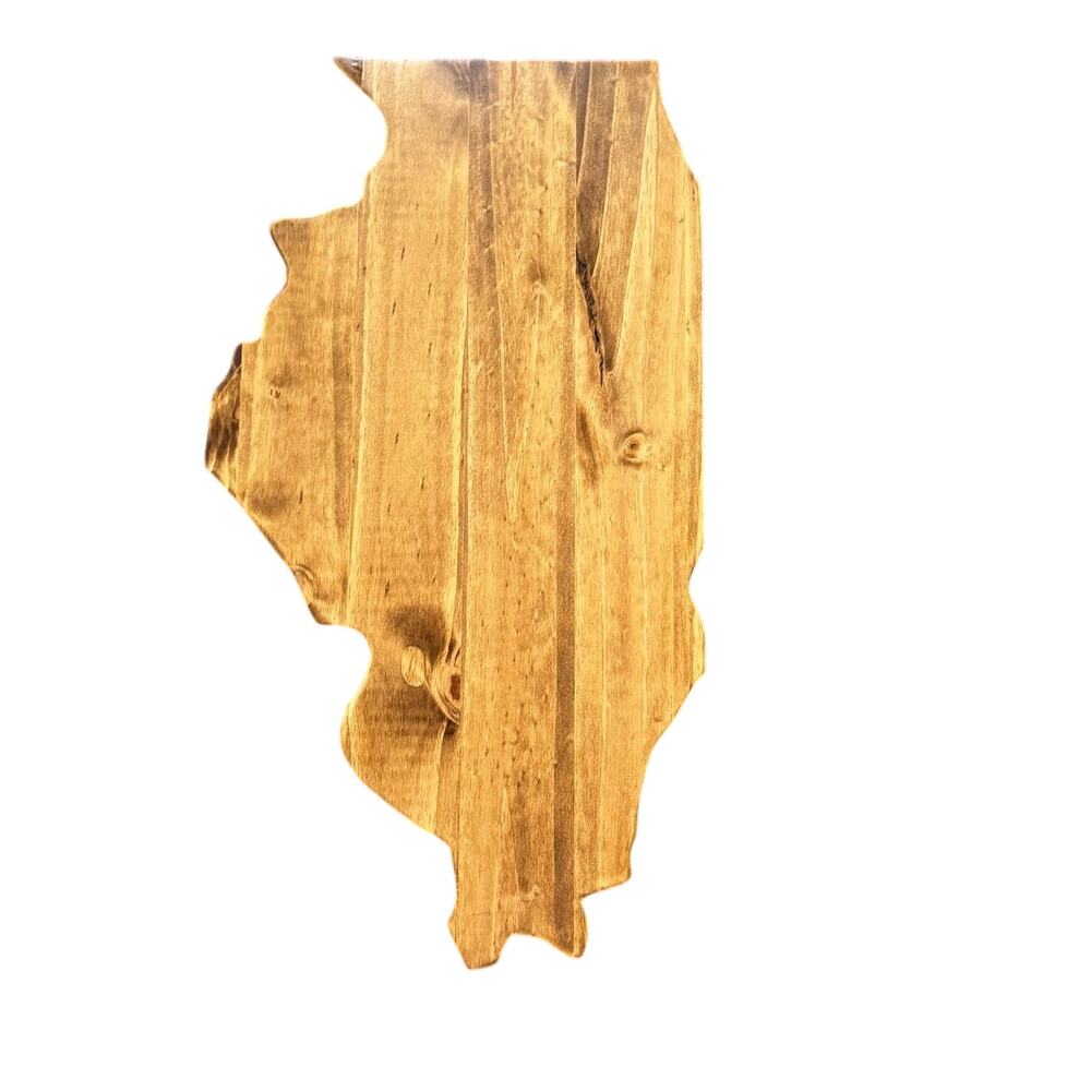 Handmade State of Illinois Shaped Wood Cut Out Pine Stained 12x23 Wall Decor